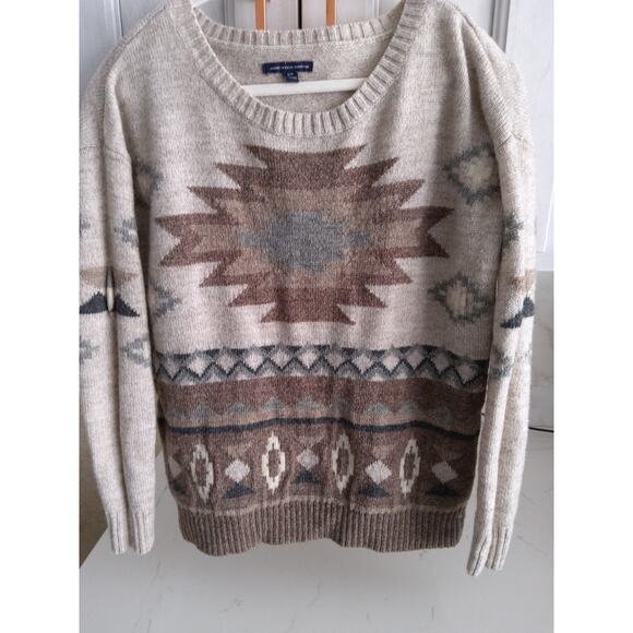 Y2K American Eagle Aztec tribal sweater size S Wool blend neutrals nordic USA - Picture 3 of 8